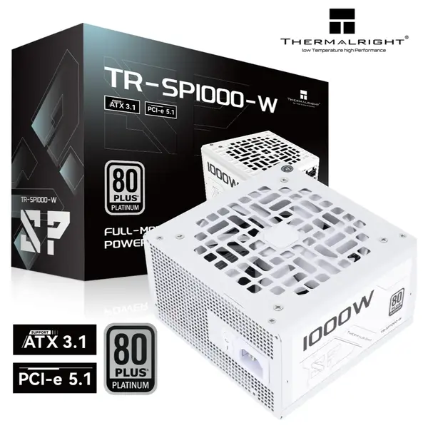 Thermalright TR-SP1000-W 1000W 80 PLUS Platinum Fully Modular Power Supply, Intel ATX 3.1 Certified, PCIe 5.1, White
