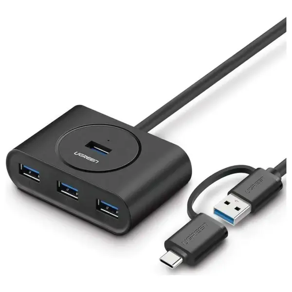 Ugreen USB Hub 4-Port USB 3.0 Hub with 1M Extension Cable OTG USB-C Plug Black 40850