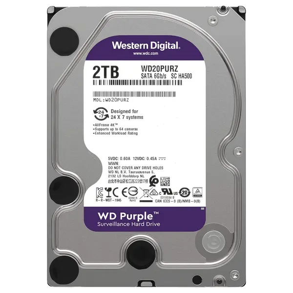 Western Digital WD Purple 2TB Surveillance Internal Hard Drive HDD SATA 6Gb/s 3.5 inch WD20PURZ