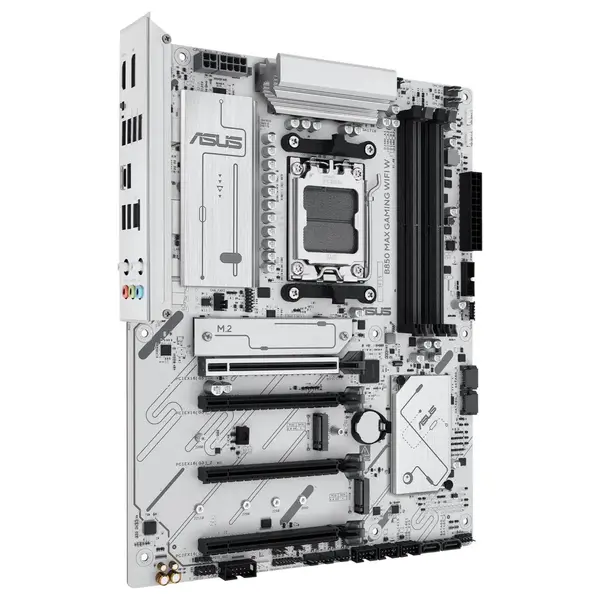 Asus B850 Max Gaming Wifi W AMD AM5 ATX Motherboard, DDR5 8000+MT/s, PCIe 5.0, 3x M.2, Wi-Fi 6E, 2.5Gb LAN, USB 10Gbps Type-C, White PCB