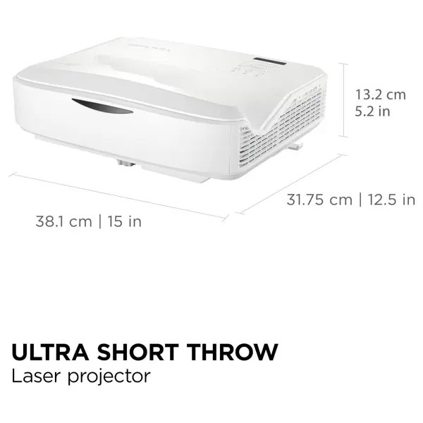 ViewSonic LS832WU Ultra-Short Throw Laser Projector, WUXGA 1920x1200p, 5000 ANSI Lumens, 0.25 Throw Ratio, H and V Keystone, Dual HDMI Inputs