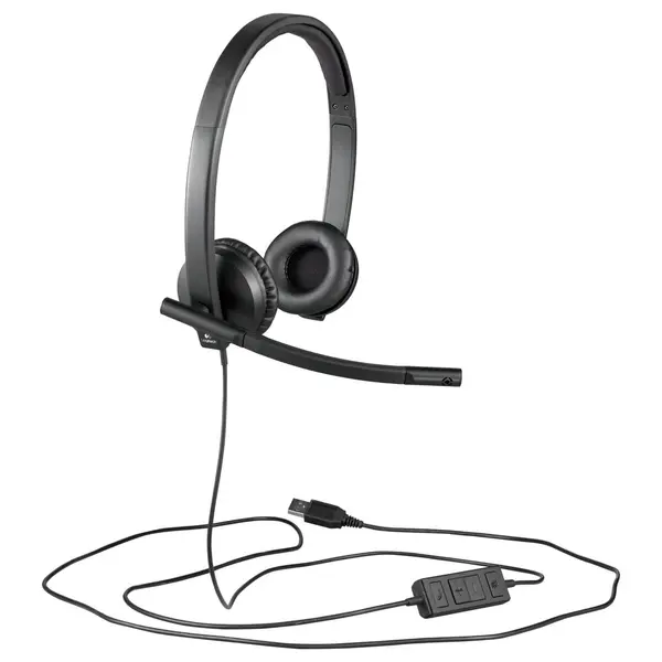 Logitech H570e Wired Headphones, Stereo Earbuds with Microphone, USB Built-In Controls with Mute Button and Indicator Light, PC/Mac/Laptop, Black, 981-000575