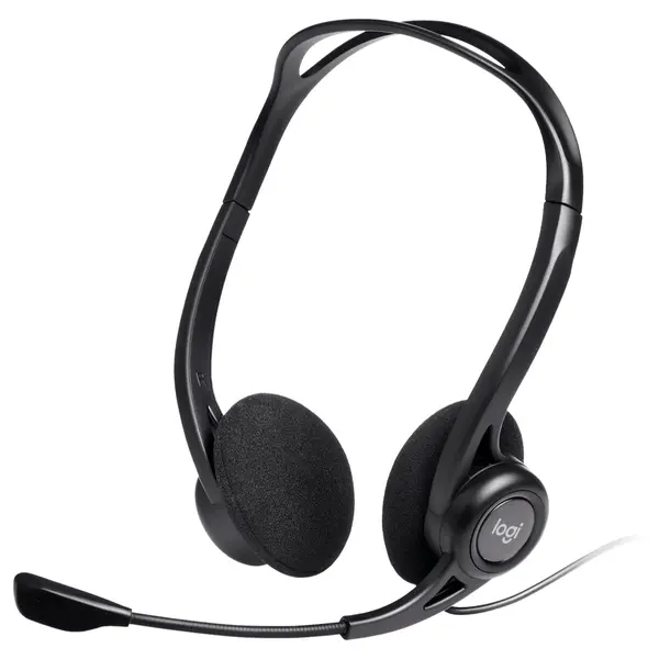 Logitech 960 USB Headset, USB-A Wired, Digital Stereo Audio, Noise-Cancelling Bi-Directional Mic, 2.4m Cable, Black, 981-000100