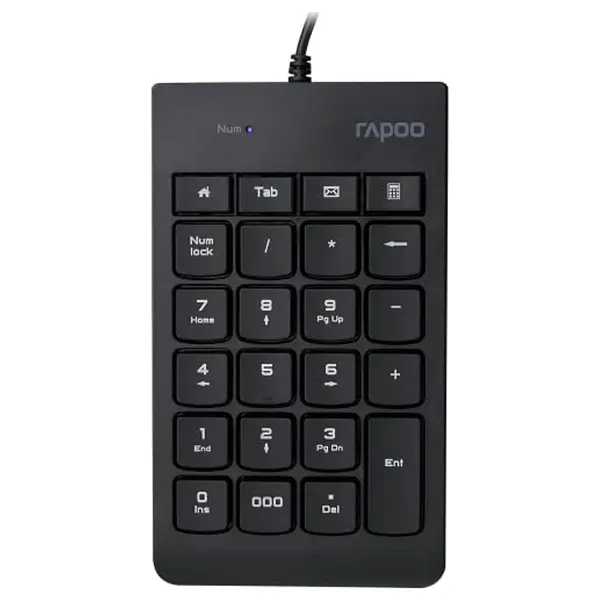 Rapoo K10 Numeric Keyboard, USB 3.0 Plug and Play, 23-Key Multimedia Keys, Non-Slip Silicone, Ergonomic Design, Laser Carved Keycap, Black