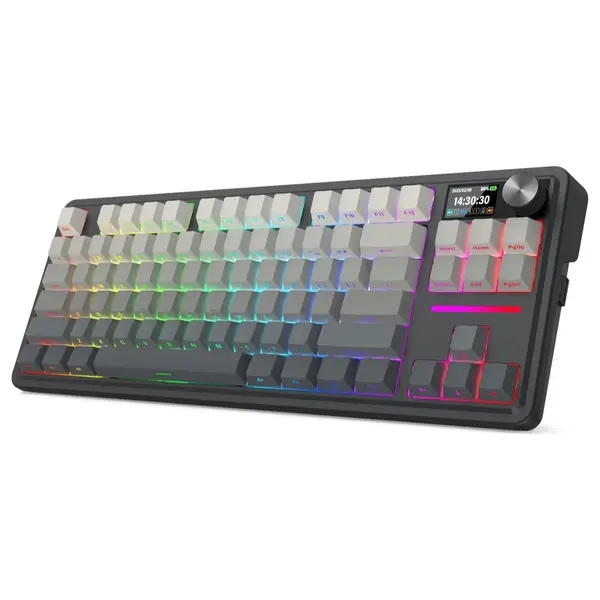 Redragon K743 Antonium Pro LCD 80% Gasket RGB Gaming Keyboard, 84 Keys Mechanical Keyboard, Tri-Mode Connectivity, 1.41" TFT Screen and Knob, Hot-Swap South-Facing RGB Socket, Gradient Black PBT Keycaps, K743SP-RGB-PRO
