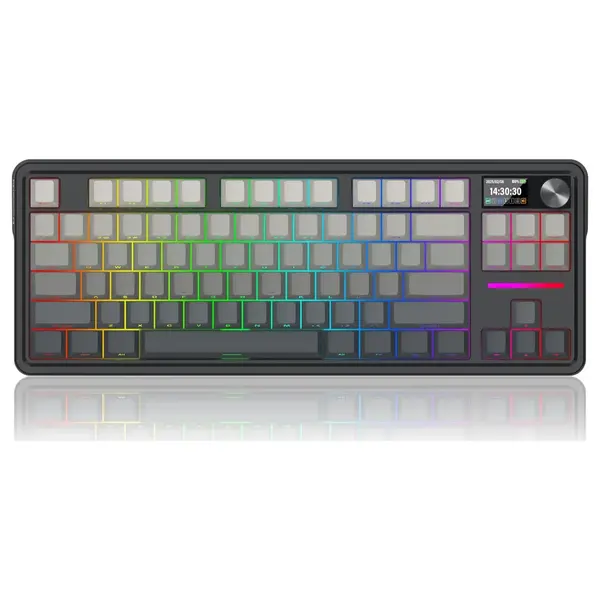 Redragon K743 Antonium Pro LCD 80% Gasket RGB Gaming Keyboard, 84 Keys Mechanical Keyboard, Tri-Mode Connectivity, 1.41" TFT Screen and Knob, Hot-Swap South-Facing RGB Socket, Gradient Black PBT Keycaps, K743SP-RGB-PRO