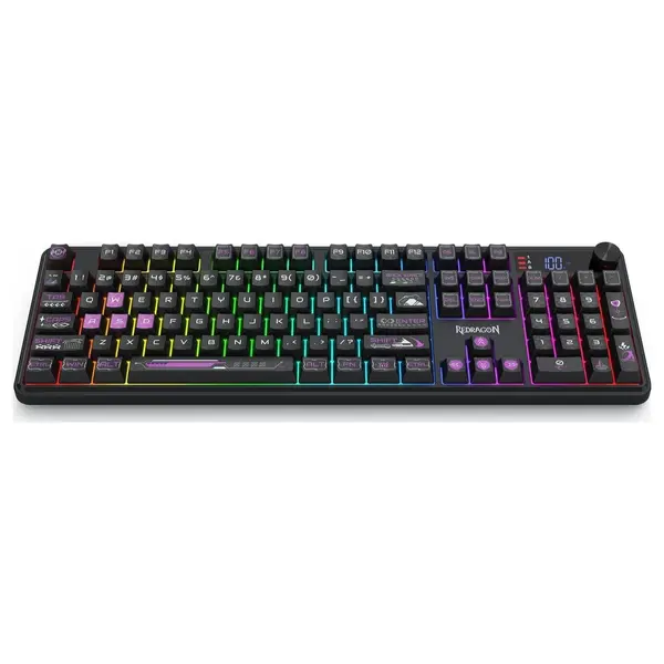 Redragon Volcano RM104 PRO Keyboard, 104-Key Full-Size Membrane, 2.4G Wireless Bluetooth and USB-C Wired, 26-Key Anti-Ghosting, RGB Backlight, K526BP-PRO Black