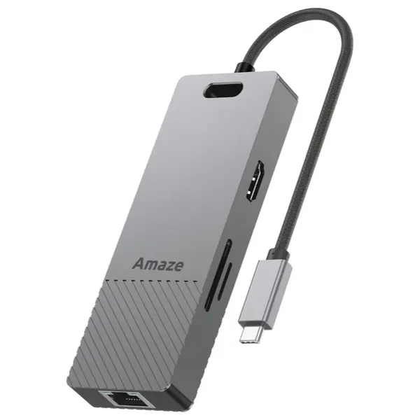 Amaze Alloy Series 8-in-1 Multiport Hub A328, HDMI 4K at 60Hz, Gigabit LAN 1000Mbps, 3x USB 3.0 5Gbps, USB-C PD 100W, SD and TF Card Reader