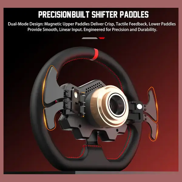 PXN W DS R2 13" Leather Racing Wheel Rim with D1 Quick Release, Hall Effect Magnetic Paddle Shifters, RGB Rev Indicator Lights, Black