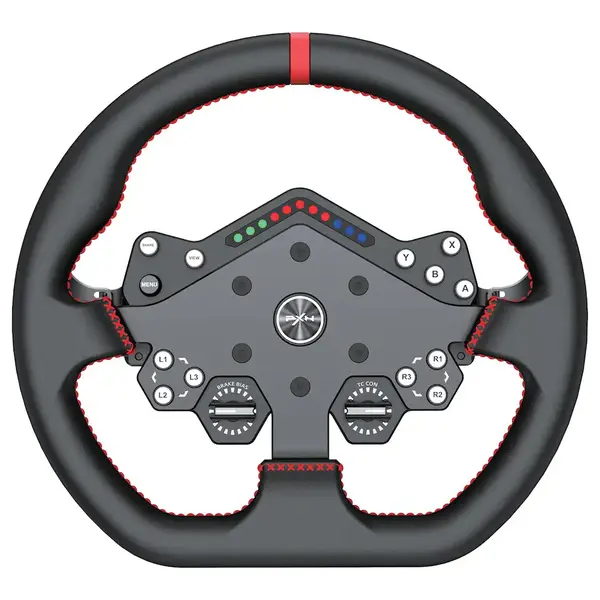 PXN W DS R2 13" Leather Racing Wheel Rim with D1 Quick Release, Hall Effect Magnetic Paddle Shifters, RGB Rev Indicator Lights, Black