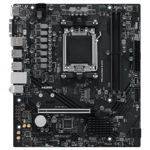 MSI PRO A620AM-B EVO Motherboard, Socket AM5, AMD A620A Chipset, DDR5 6800+MT/s OC, PCIe 4.0 x16, Gen 4 x4 M.2, 2.5G LAN, mATX