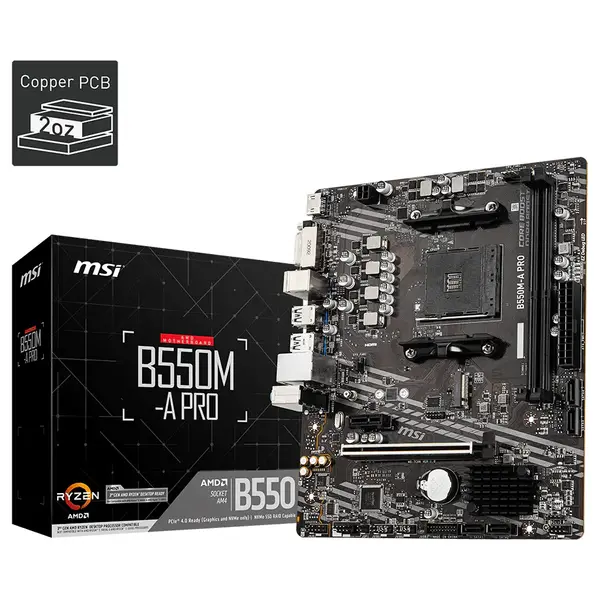 MSI B550M-A PRO MicroATX Motherboard, AMD AM4, Supports AMD Ryzen 5000 And 3000 Series And AMD Ryzen 4000 G-Series, DDR4 Up to 4600(OC)MHz, PCIe 4.0 Lightning Gen4 x4 M.2