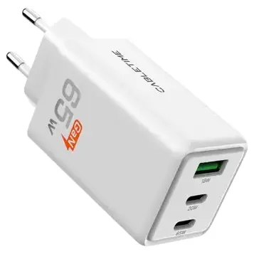 Cabletime GA65W 65W Triple GaN Wall Charger, 2xUSB-C PD and USB-A QC, AC100-240V Universal Input