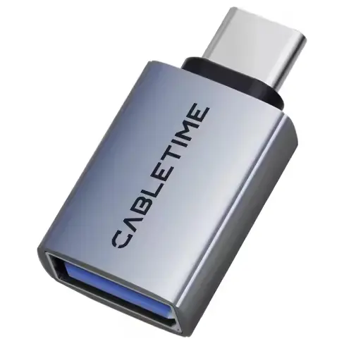 CABLETIME CP81G USB-C Male to USB-A Female OTG Adapter, 10Gbps Data Transfer, 5V3A Max Charging, Aluminum and PVC
