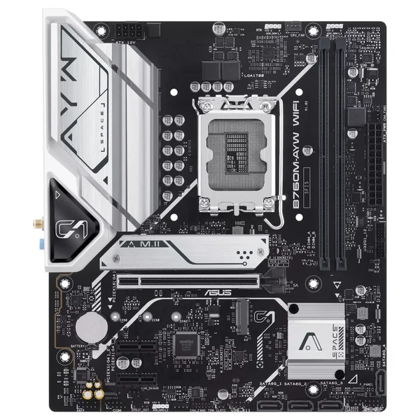 ASUS B760M-AYW WIFI Motherboard, Intel B760 LGA1700 mATX, DDR5, PCIe4.0 With 2x PCIe4.0 M.2, WiFi 6 and Realtek 2.5Gb Ethernet
