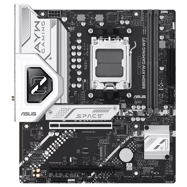 ASUS B850M AYW GAMING WIFI Motherboard, Socket AM5, Micro-ATX, DDR5 Up To 128GB, 2x M.2, Wi-Fi 6, Realtek 2.5Gb Ethernet