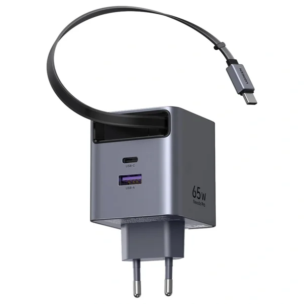 UGREEN Nexode Pro 65W GaN Fast Charger With Retractable USB-C Cable, USB-C and USB-A Ports, 65825 X615