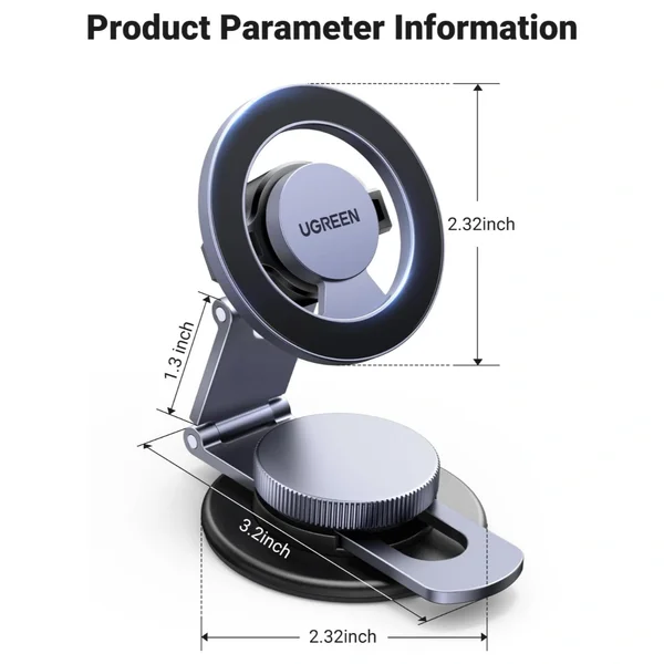 UGREEN for MagSafe Car Mount, 360 Degree Rotation, Magnetic Phone Holder, Dashboard Car Cellphone Holder, Compatible with iPhone 17 16 15 14 13 12 Series and MagSafe Case, 45577