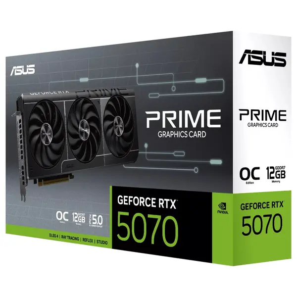 ASUS PRIME GeForce RTX 5070 12GB GDDR7 OC Edition Graphics Card, 2587MHz Boost, PCI Express 5.0, HDMI2.1b and DisplayPort2.1b, PRIME-RTX5070-O12G