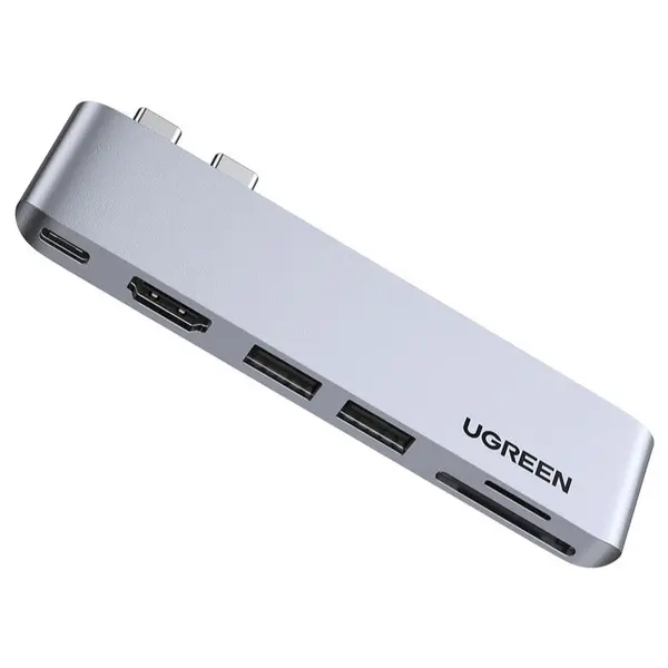UGREEN 6-in-1 USB-C Multifunction HUB Adapter, HDMI 4K at 30Hz, Thunderbolt 3 6K at 60Hz, 2x USB-A 3.0 5Gbps, 100W PD, SD and TF Card Reader, 80856