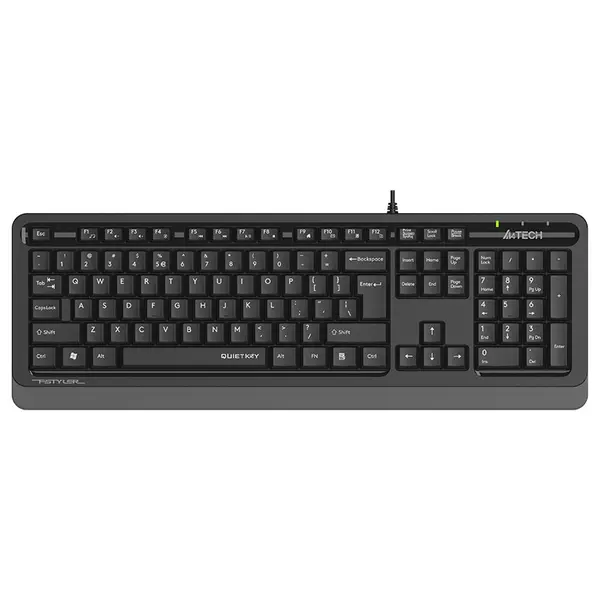 A4Tech FK10Q Sleek Multimedia Keyboard, QuietKey Technology, 12 FN HotKeys, Waterproof Design, Black