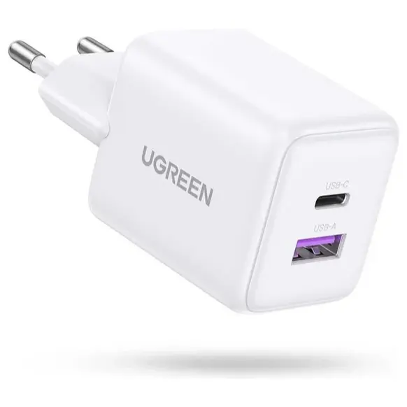 Ugreen 2-Port GaN Fast Charger, 30W, 1xUSB-C Plus 1xUSB, QC3.0, X516