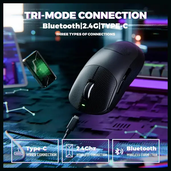 Attack Shark X8 Ultimate Wireless Gaming Mouse, Tri-Mode BT And 2.4GHz Wireless And Wired USB, 8K Polling Rate, PixArt PAW3950MAX Sensor, 42000 DPI, 55g, 800mAh Battery, Black