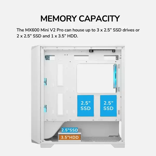 Cougar MX600 Mini V2 Pro Mini-Tower mATX Gaming PC Case, 4x ARGB PWM Fans, 360mm Radiator Support, Perforated Front Panel, USB 3.2 Gen 2x1 Type-C, White