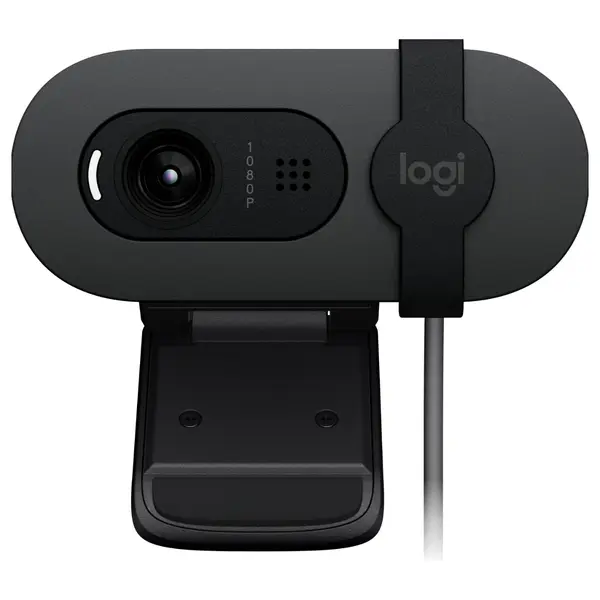 Logitech BRIO 100 Webcam, Full HD 1080p 30fps, RightLight 2 Auto-Light Balance, Built-In Mic, Integrated Privacy Shutter, USB-A Plug-and-Play, Graphite