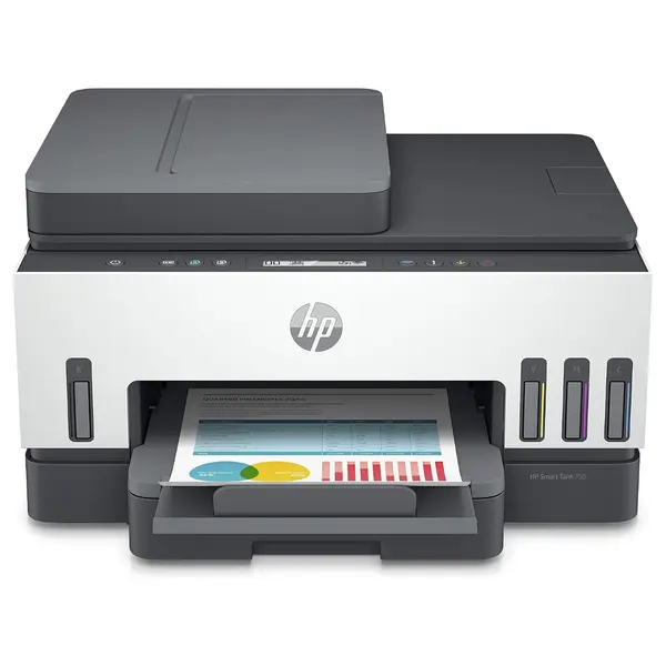 HP Smart Tank 750 All-in-One Printer, Wireless, Print Scan Copy, Auto Duplex Printing, Auto Document Feeder, White/Grey (Official Warranty)