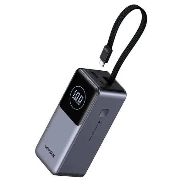 UGREEN Nexode Smart Display Power Bank, 20000mAh 130W, 100W USB-C1, 30W USB-C2, 22.5W USB-A, Built-in USB-C Cable, PB723 55365B