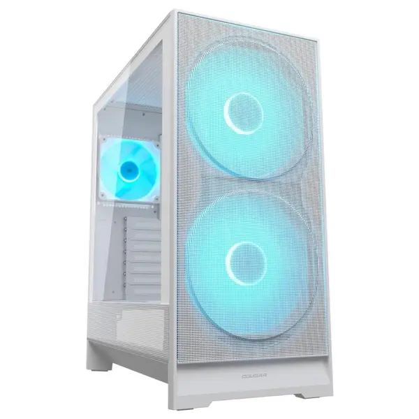 Cougar AIRFACE 180 ARGB ATX Mid Tower PC Case, Tempered Glass, Magnetic Front Filter Panel, Up To 360mm Radiator Support, Up To 340mm GPU Length, 3x ARGB Fans Pre-Installed, White