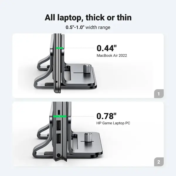 UGREEN Adjustable Vertical Laptop Stand 20471, Adjustable Width 0.5" to 1" for up to 17.3" Laptops, Aluminum Alloy, Anti-Slip Silicone Pads