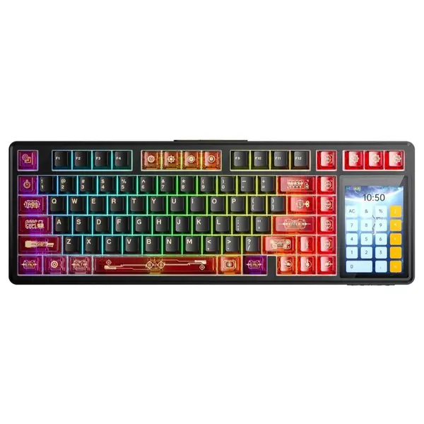 AULA L99 Wireless Mechanical Gaming Keyboard, 96% Layout 3.98" Smart Touch Screen, Tri-Mode USB-C 2.4GHz and BT5.1, 8000mAh Battery, Hot Swappable 84 Keys, Black and Red