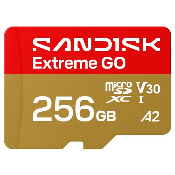 SanDisk Extreme GO microSDXC Card, 256GB, UHS-I, 5K and 4K UHD Video, Up to 240MB/s Read, Up to 160MB/s Write, A2 U3 V30, SDSQXGN-256G-GN6MN
