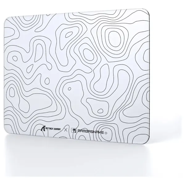 ATTACK SHARK CM05 Tempered Glass Gaming Mouse Pad, Ultra-Smooth Surface, 9H Tempered Glass, Low Surface Friction, Non-Slip PU Leather Bottom, 450x400mm or 410x310x5mm, White Contours