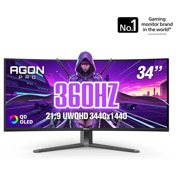AOC AGON 34" Curved Gaming Monitor AGP346UCSD, 3440x1440 UWQHD QD-OLED 360Hz, 0.03ms, HDR 500 True Black, NVIDIA G-SYNC Compatible