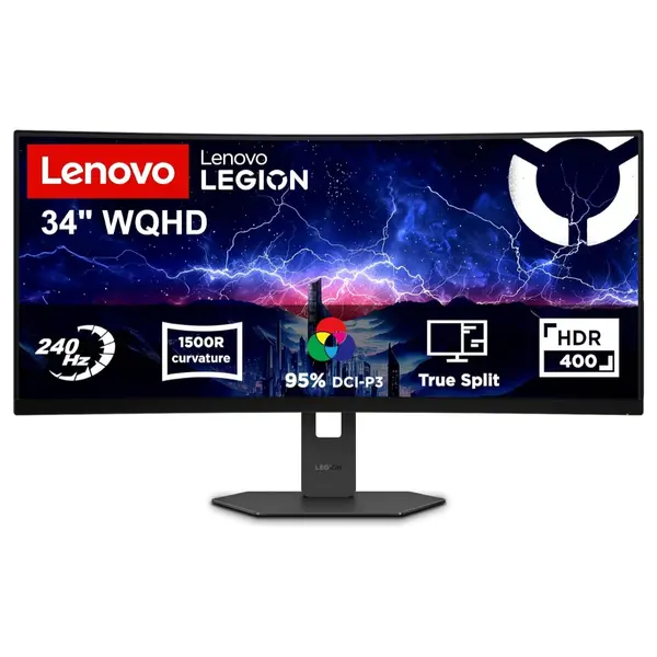 Lenovo Legion 34W-2c 34-Inch VA Curved Gaming Monitor, 3440 x 1440 WQHD 240Hz, 0.5ms MPRT, DisplayHDR 400, AMD FreeSync Premium, 2 x HDMI 2.1 and DP 1.4