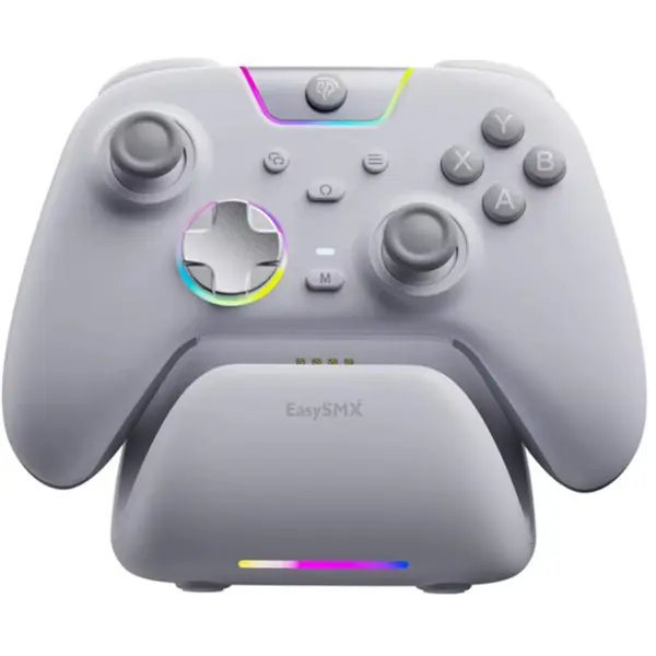 EasySMX X05 Pro Multiplatform Wireless Gaming Controller, Quiet Buttons, Charging Dock, 2.4GHz Wireless Bluetooth and Wired, Hall Effect Joysticks, 1000Hz Polling Rate, White