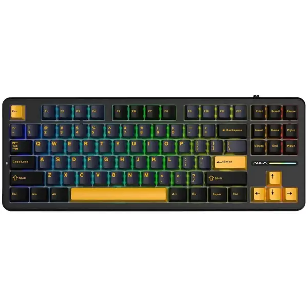 AULA F87 Mechanical RGB TKL Keyboard, LEOBOG Graywood V3 Linear Switch, Gasket Mount, Hot Swap, Macro Support, Tri-Mode Type-C Wired 2.4GHz Wireless and Bluetooth, 4000mAh Battery, Black Navy Blue Orange
