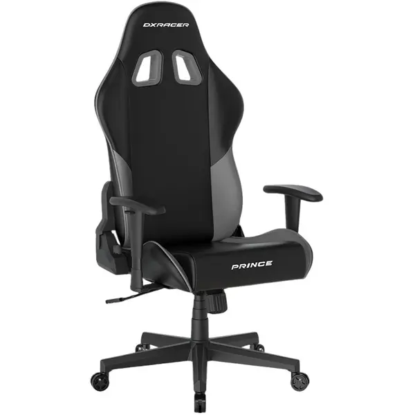 DXRacer Prince Series Gaming Chair, Racing Style, Cooling Gel Headrest, Lumbar Support, 2D Armrest, 90-135 Degree Recline, PVC Leather, Black Grey
