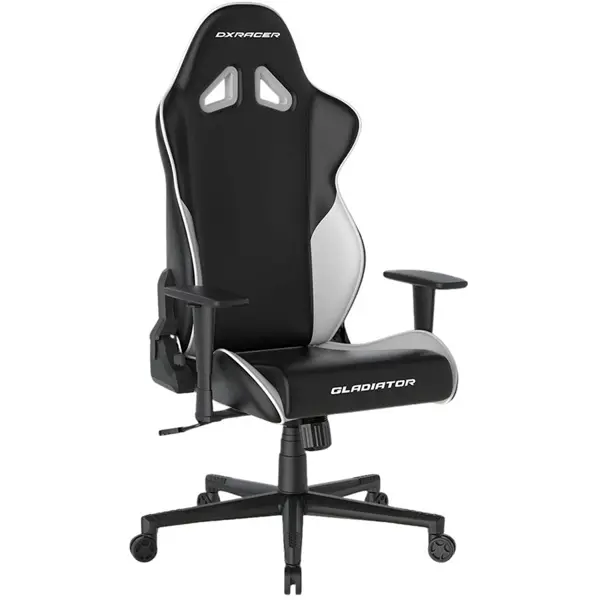 DXRacer Prince Series Gaming Chair, Racing Style, Cooling Gel Headrest, Lumbar Support, 2D Armrest, 90-135 Degree Recline, PVC Leather, Black White