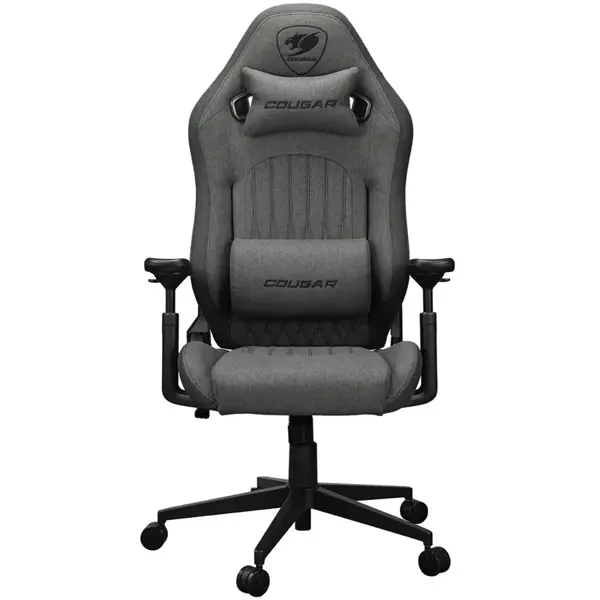 Cougar Explore Royal Gray F Gaming Chair, 3D Hyperrotation Armrests, Premium Imitation Linen Fabric, Lumbar and Neck Pillows, Textured Leatherette Backrest, Royal Gray