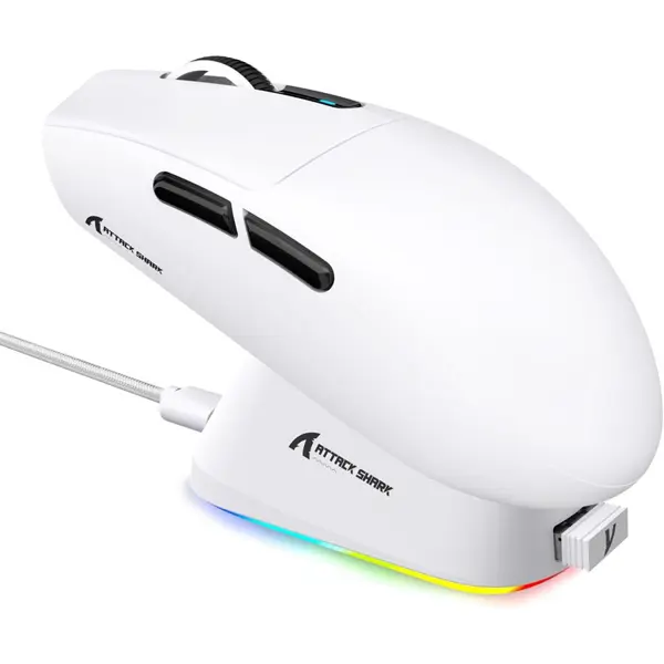 ATTACK SHARK G3PRO Tri-Mode Wireless Gaming Mouse With Charge Dock, 25000 DPI, PixArt PAW3311 Sensor, Broadcom Esport MCU, Omron Switches, Ultra Lightweight 59g, White