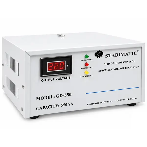 Stabimatic GD-550 Automatic Voltage Regulator, 550VA, 130V-260V Input, 220V and 110V Output, Pure Sine Wave, 0.5 Second Response Time