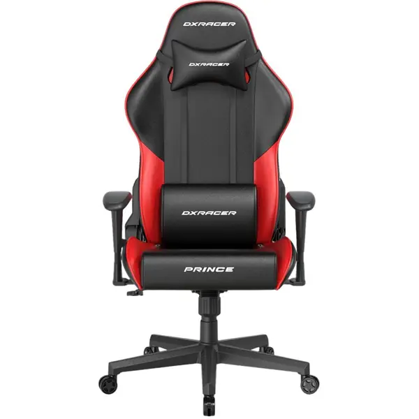 DXRacer Prince Series Gaming Chair, Racing Style, Cooling Gel Headrest, Lumbar Support, 2D Armrest, 90-135 Degree Recline, PVC Leather, Black Red
