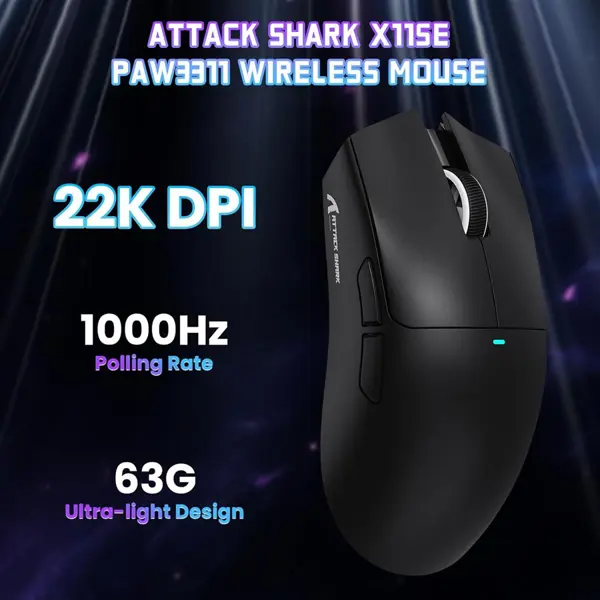 ATTACK SHARK X11SE Wireless Gaming Mouse, PixArt PAW3311 Sensor, Tri-Mode BT/2.4G/Wired, 59g Ultra-Light, 65 Hours Battery, Black