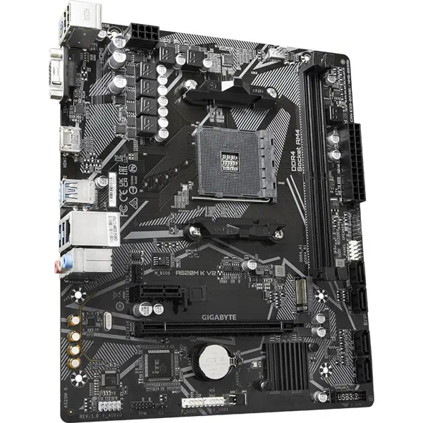 Gigabyte A520M K V2 Motherboard, AMD A520, PCIe Gen3 x4 M.2, Dual Channel DDR4, GbE LAN, 8-Channel HD Audio, HDMI and D-Sub, AM4