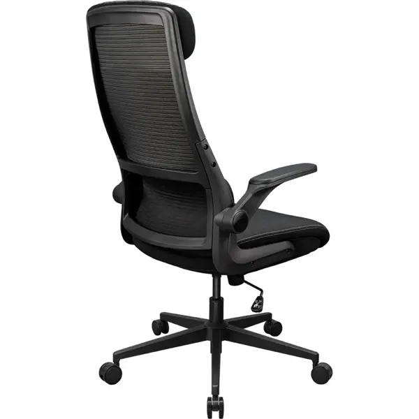 Cougar Stryder Ergonomic Chair, Adjustable Headrest, Multi-Density Foam Seat, Flip-Up Armrest, Ergonomically Contoured Lumbar Support, Imitation Linen, Black | Free Shipping