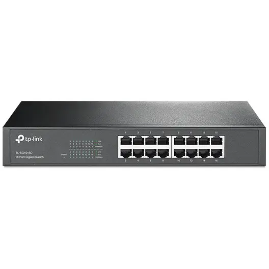 TP-Link TL-SG1016D 16-Port Gigabit Desktop and Rackmount Switch, 16 10/100/1000Mbps RJ45 Ports, 32Gbps Switching Capacity, 23.8Mpps Packet Forwarding Rate